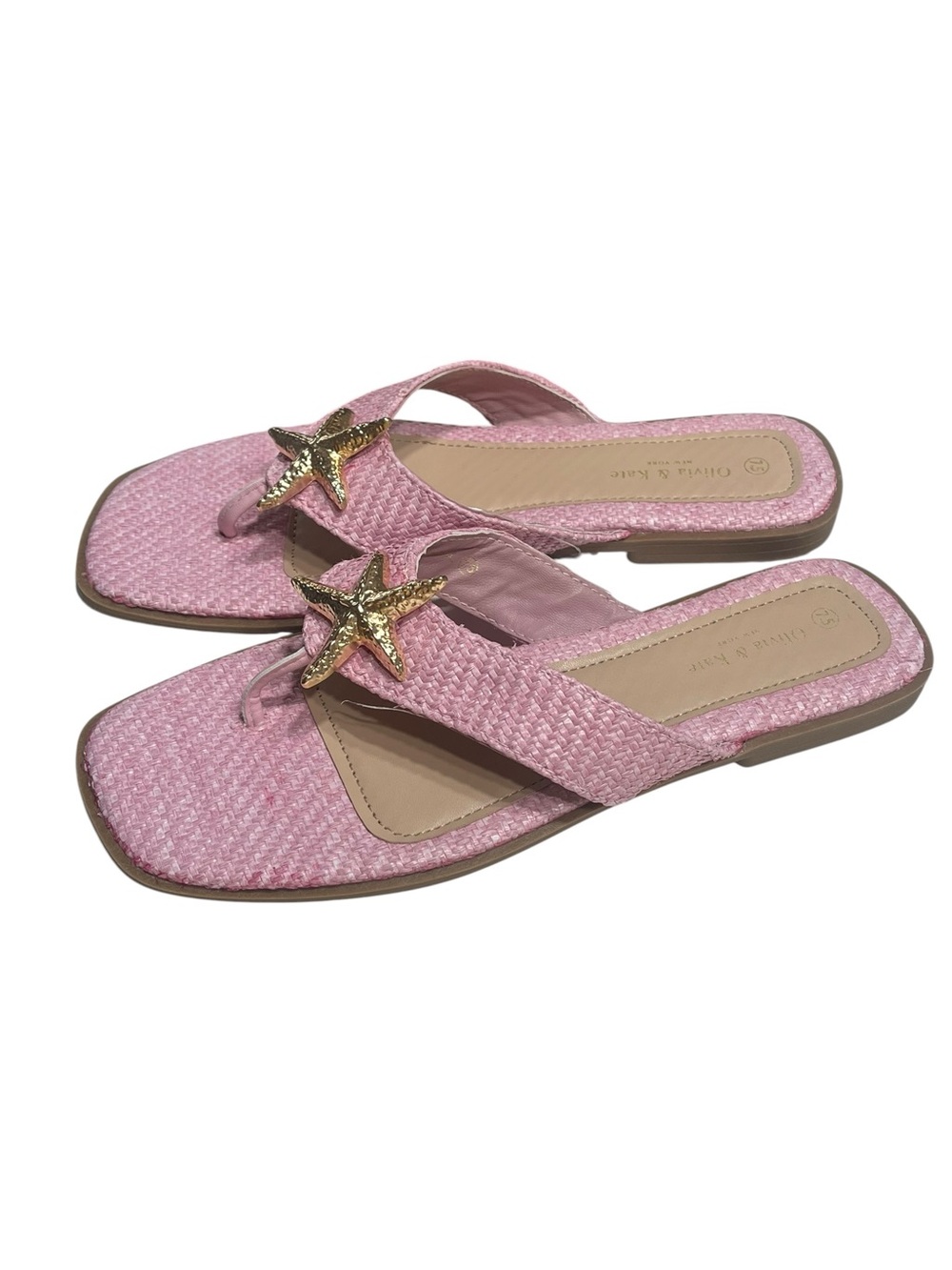Olivia & Kate Light Pink Woven Flip Flop Sandals w/Gold Toned Starfish / 7.5